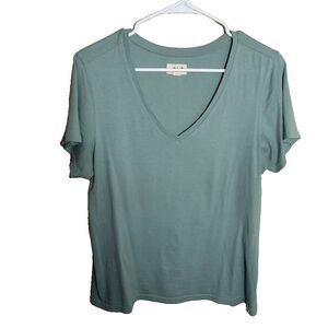 Pact T-Shirt Women's Medium Green V-Neck Short Sleeve Solid Casual Shirt Top